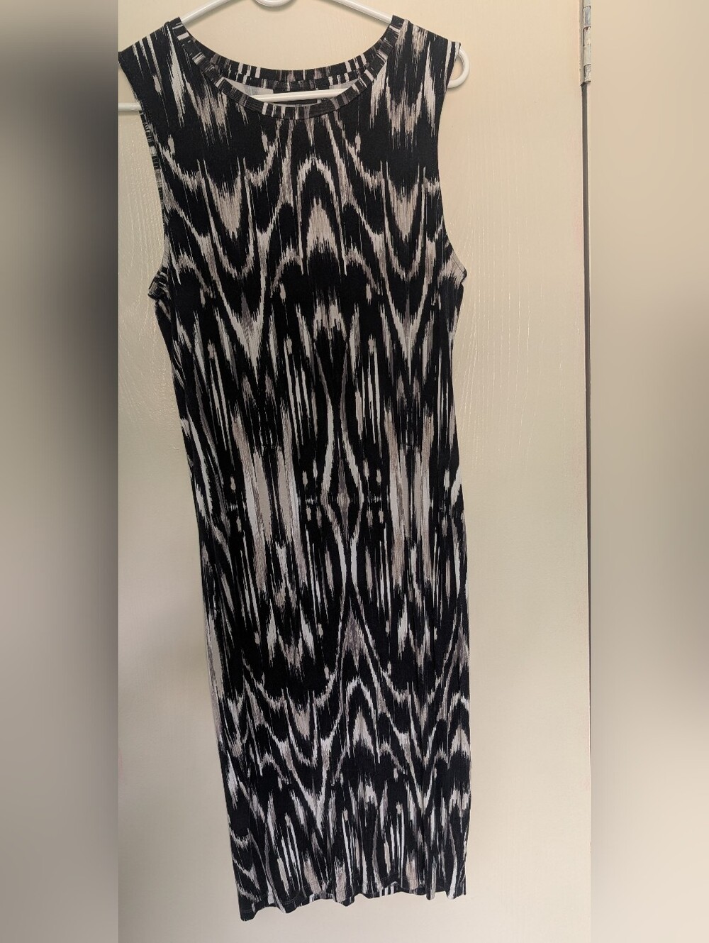 Apt 9 Black & White Ikat Print Sleeveless Midi Bodycon Dress Size Large